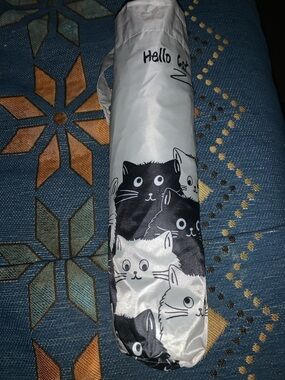 Cat Print Folding Umbrella - Black & White Design